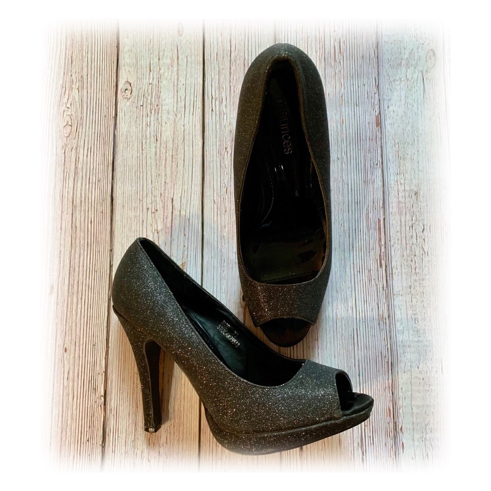 Maurice’s Glitter Gunmetal Open Toe Pumps